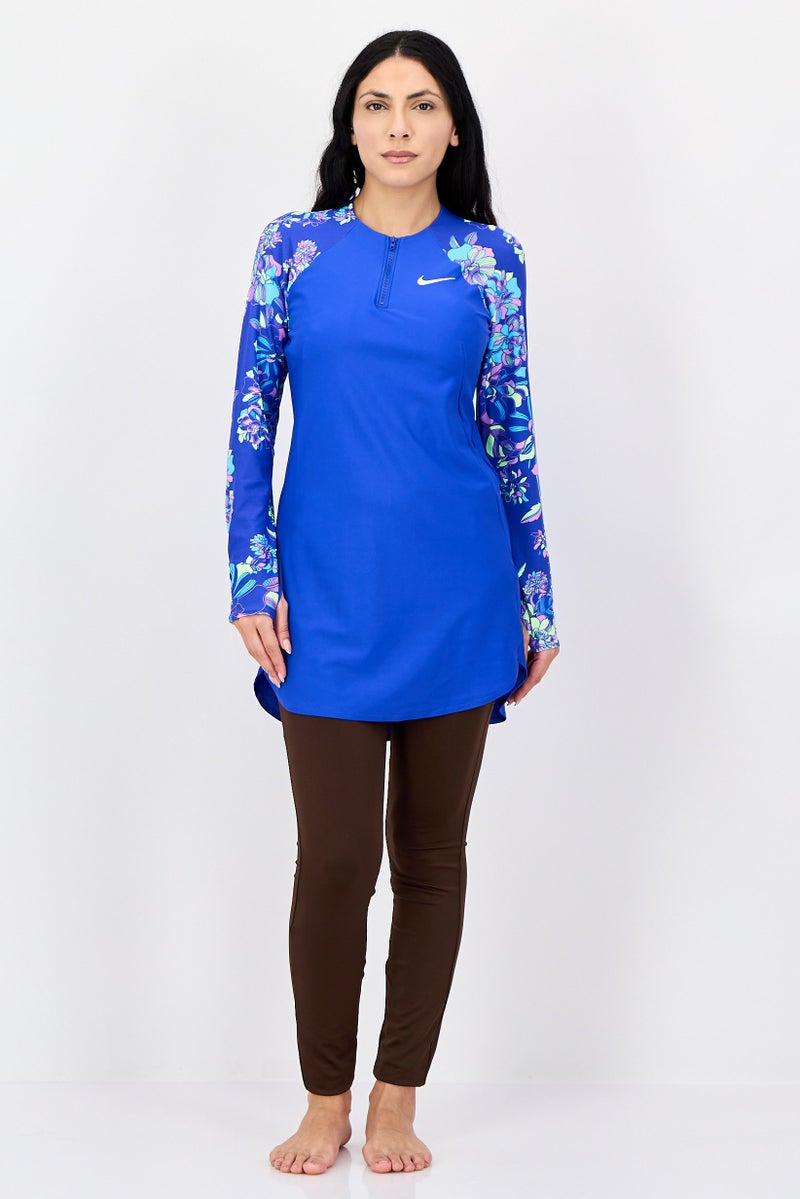 Nike Women Brand Logo Long Sleeve Swim Tunic, Blue - Image 2